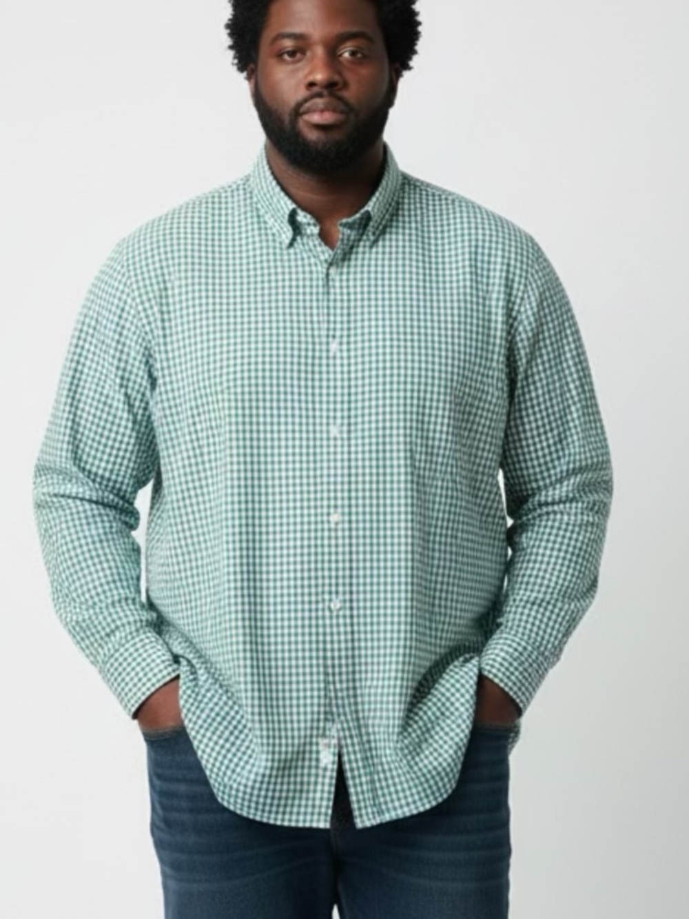 J. Crew Mens Flex Wash Classic Button Down Long Sleeve Top Green Gingham